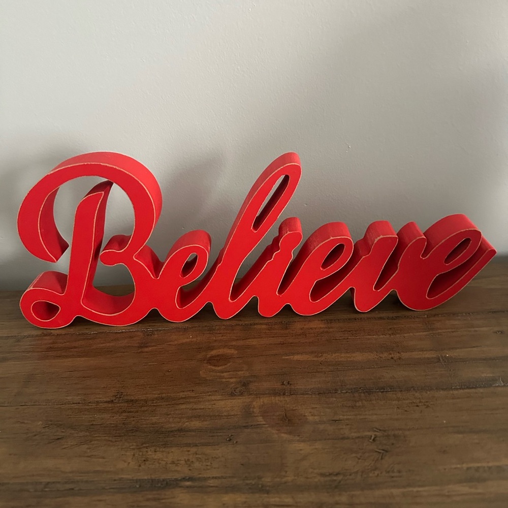 Red 'Believe' Wooden Decor